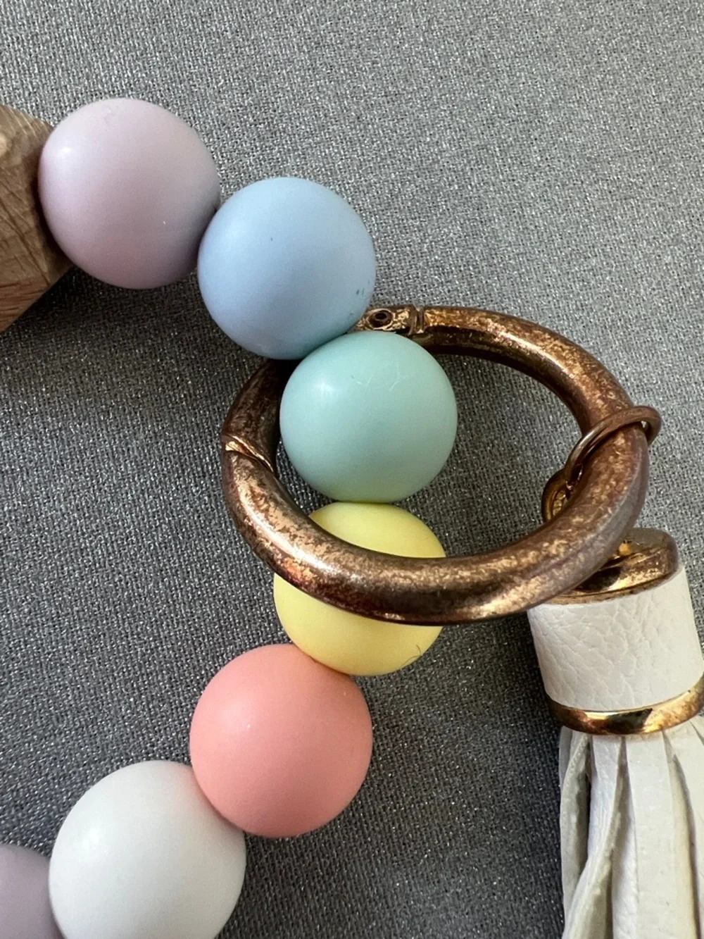 Women’s Wooden Bead 3.5” Bracelet Pastel Tassel Keyring - Multicolor